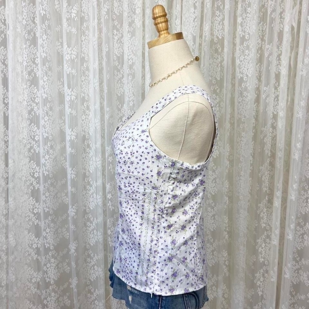 Coquette Tank Top Purple Floral Cottagecore Sleeveless Summer‎ Spring Women's M - Picture 4 of 6